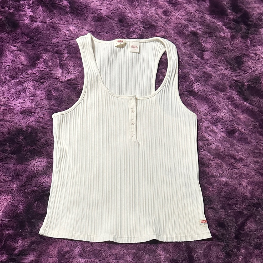 Levi's Cream Ribbed Tank Top with Buttons
